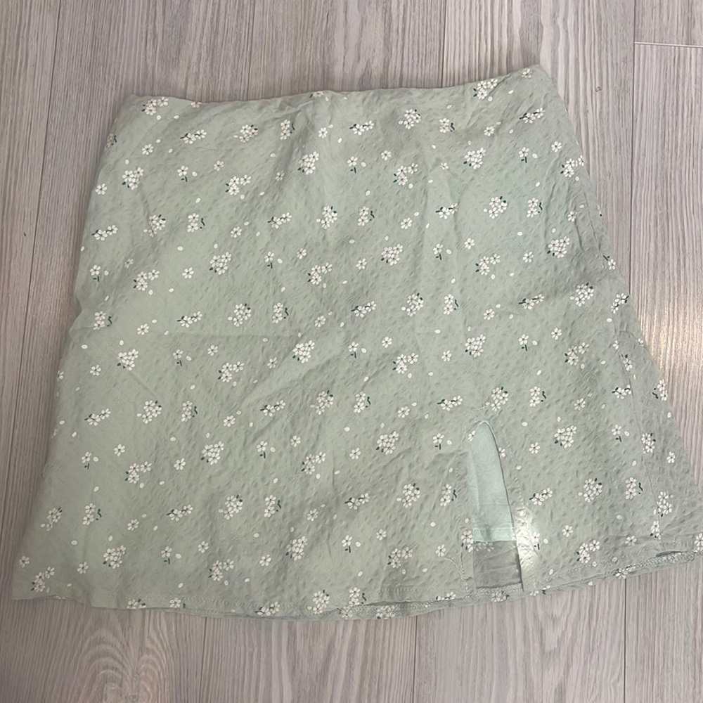 Princess Polly Sage Green Mini Skirt with White Floral Embroidery